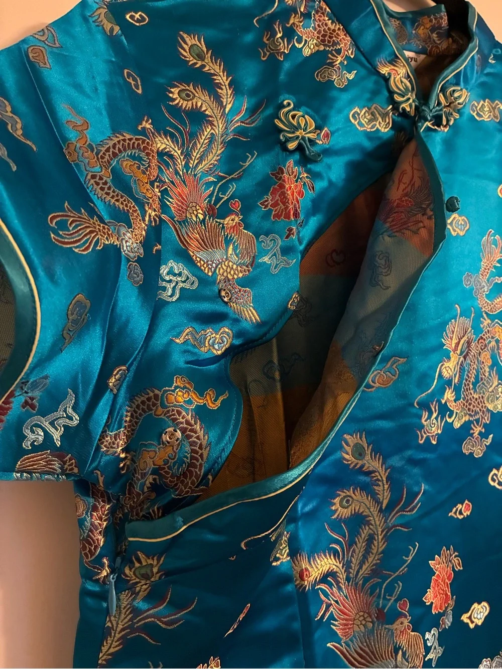 Blue Traditional Chinese Cheongsam Dress Kimono Dragon and Phoenix - Picture 11 of 13